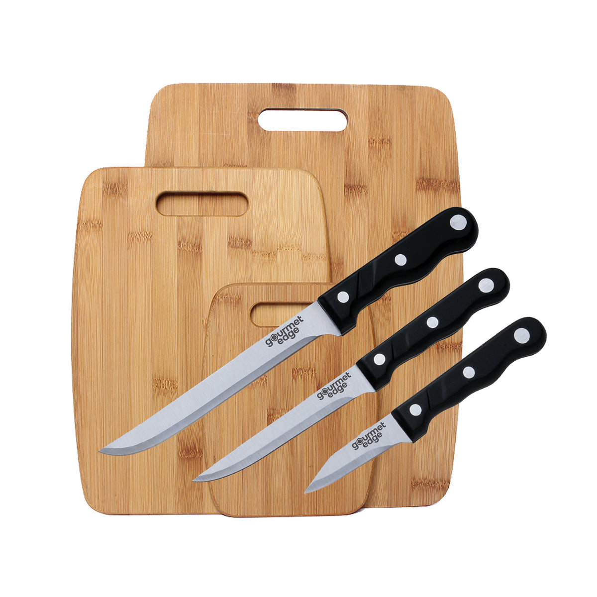 Choice 9 x 6 x 3/8 White Bar Size Cutting Board and Knife Set