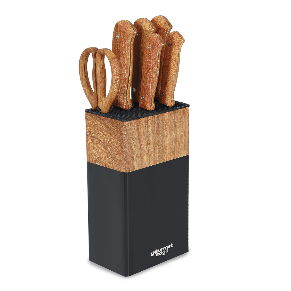 Gourmet Edge 7PC FULL TANG KNIFE SET with universal block 705009
