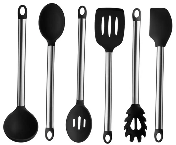 6-Piece Silicone Utensil Set with Stainless Steel Handles