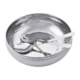 3pc Hammered SS Salad Bowl with Serving Utensil set - 12” In / 1.5Qt