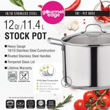 Gourmet Edge - 18/10 Stainless Steel Stock Pot with cover 12Qt #20-3012