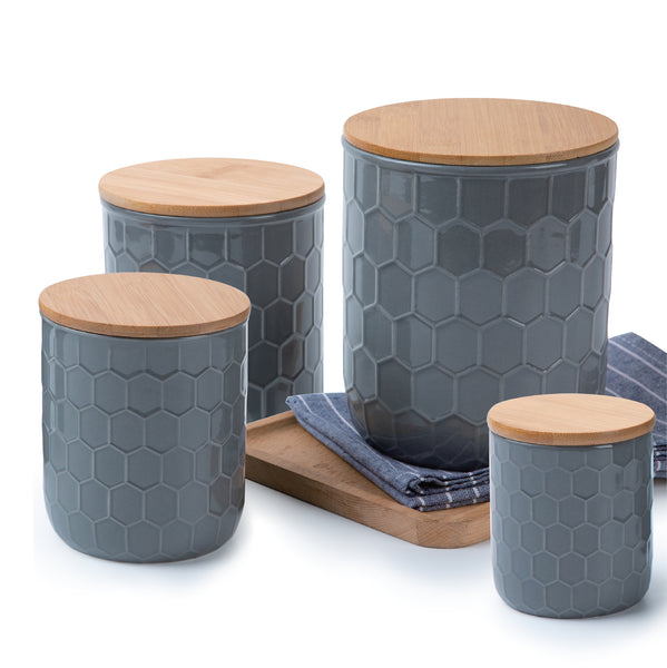 Gourmet Edge - 4pc Kitchen Ceramic Canister Set in Grey